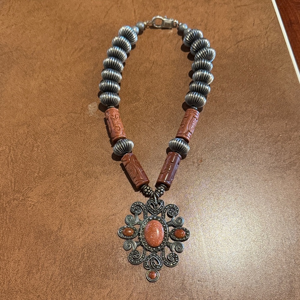 Silver and Brown Beaded Necklace